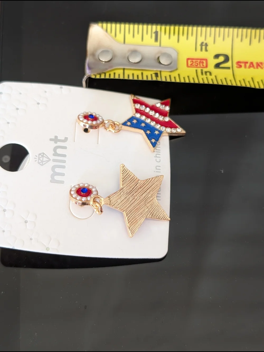 Mint Red & Blue Star Drop Earrings with Gold Accents